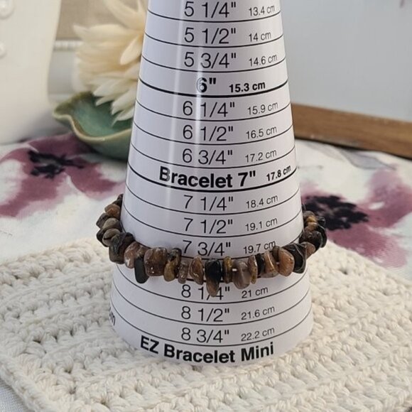 Chiastolite Chip Bracelet | Natural Cross Stone Stretch Boho Healing Jewelry - Picture 3 of 4